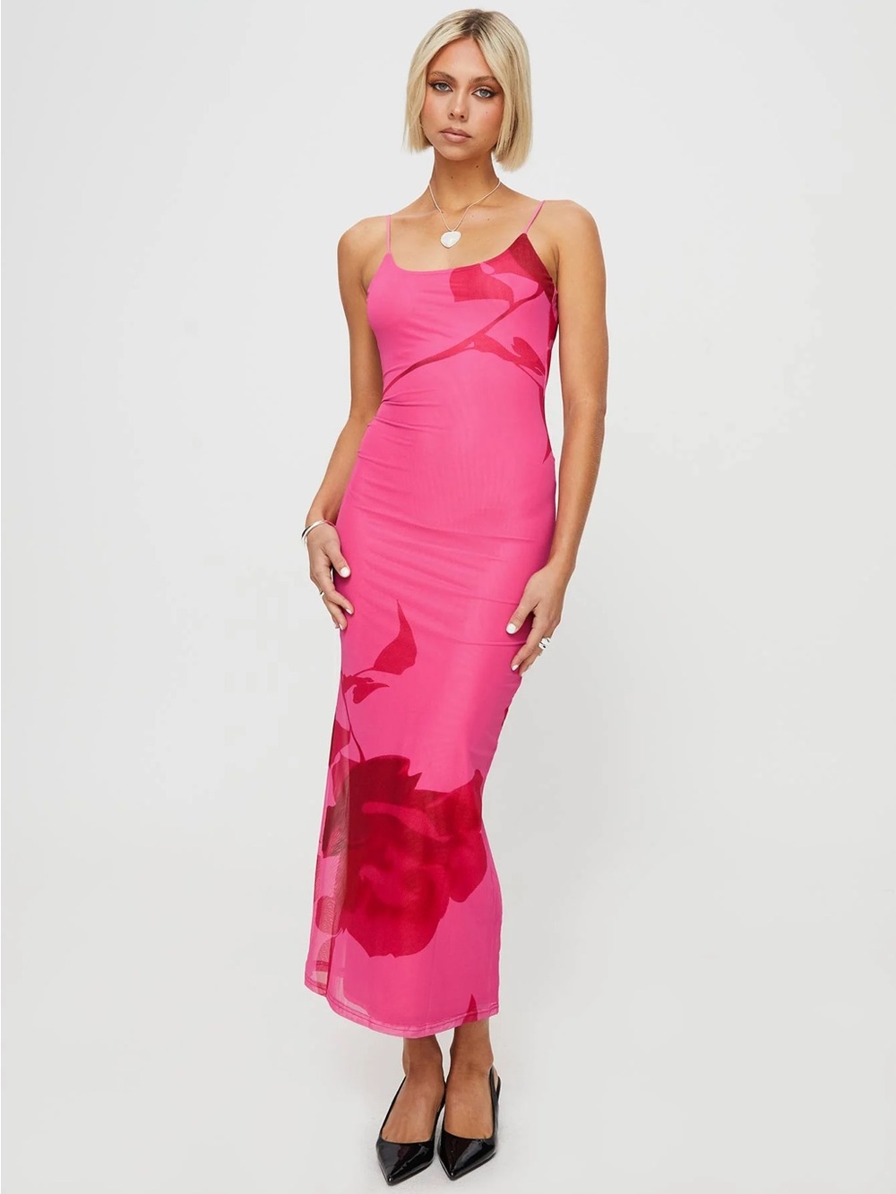 NIP Princess Polly Knox Maxi Dress Pink Floral Mesh Low Back Size US 6 - Picture 2 of 6